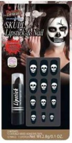 10 FAUX ONGLES SKULL ET STICK NOIR