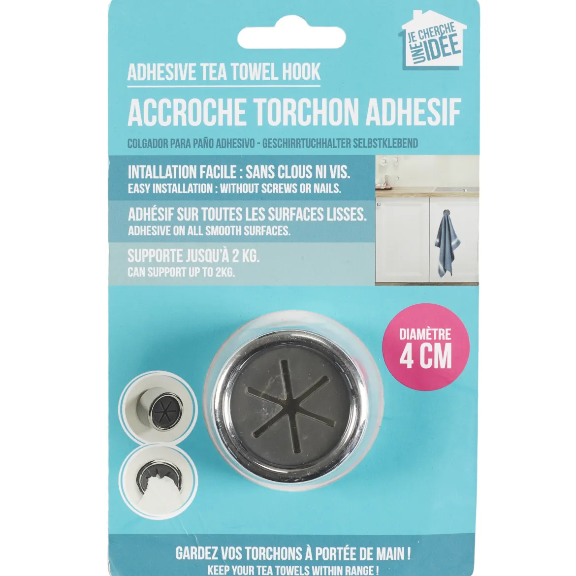 ACCROCHE TORCHON ADHESIF 4CM