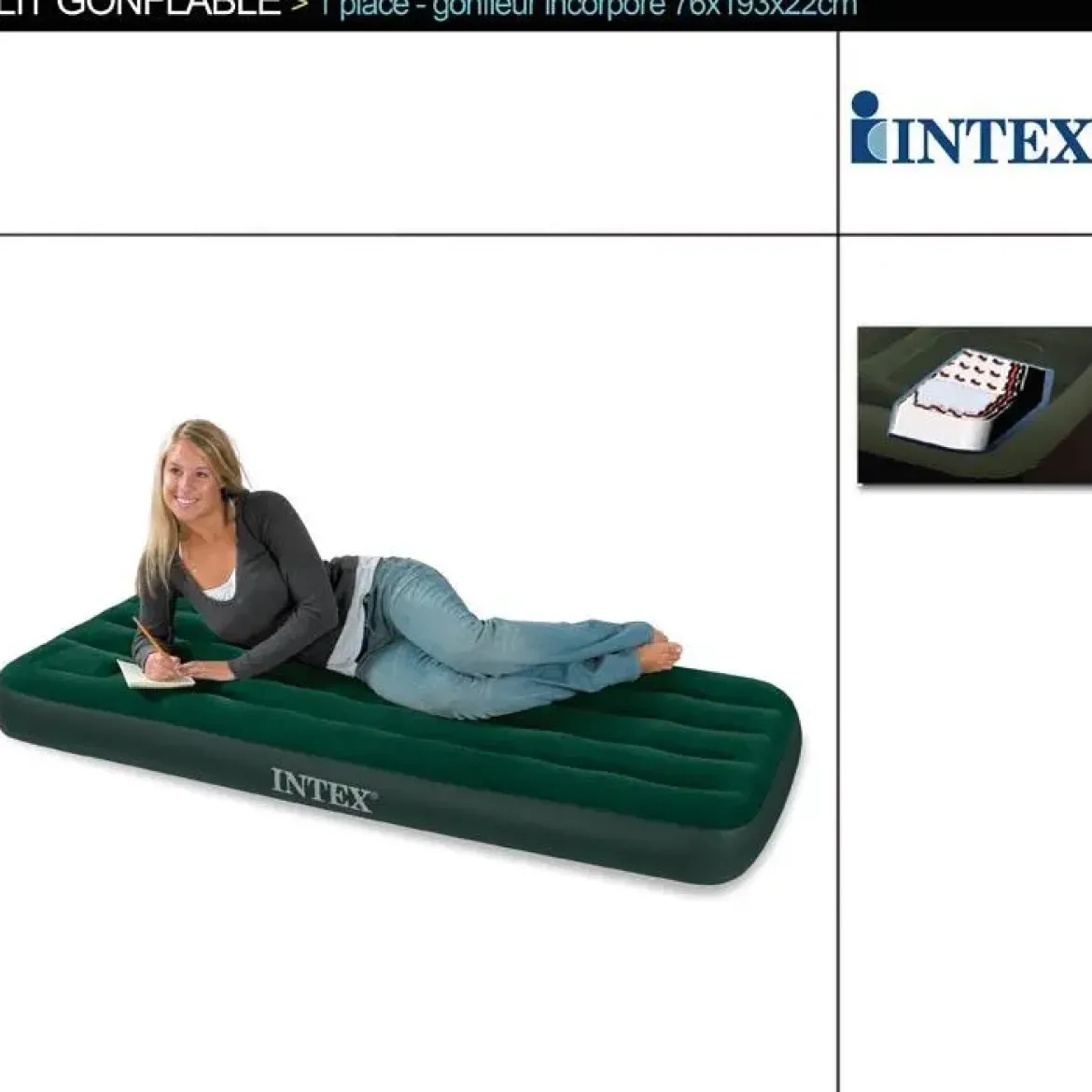 AIRBED AVEC GONFLEUR INCORPORE 1 PLACE