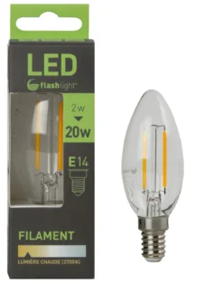 AMPOULE LED 2 FILAMENTS BOUGIE E14 2W