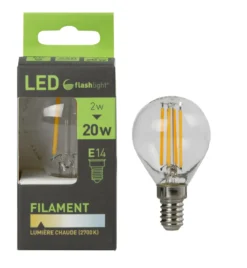 AMPOULE LED 2 FILAMENTS BOULE E14 2W