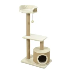 ARBRE A CHAT 2 PLATEFORMES AVEC NICHE ET JOUET H.100CM