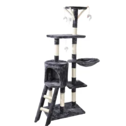 ARBRE A CHAT 4 PLATEFORMES ET JOUETS 138CM GRIS