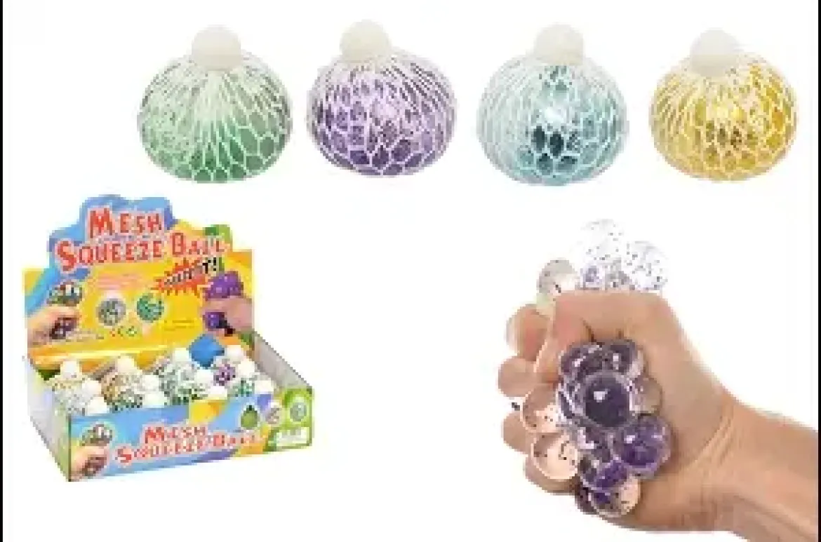 BALLE ANTI STRESS FILET PAILETTES LED DIAM7CM
