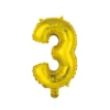 BALLON CHIFFRE 3 METALLISE ALUMINIUM AVEC PAILLE H.40CM OR
