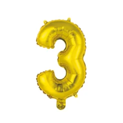BALLON CHIFFRE 3 METALLISE ALUMINIUM AVEC PAILLE H.40CM OR