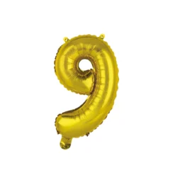 BALLON CHIFFRE 9 METALLISE ALUMINIUM AVEC PAILLE H.40CM OR