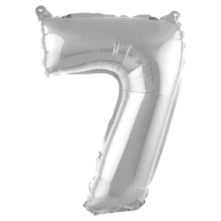 BALLON METAL CHIFFRE 7 H.40CM ARGENT AVEC PAILLE