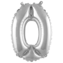 BALLON METAL CHIFFRE 0 H.40CM ARGENT AVEC PAILLE