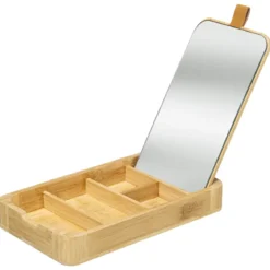 BOITE A BIJOUX MIROIR BAMBOU CUIR
