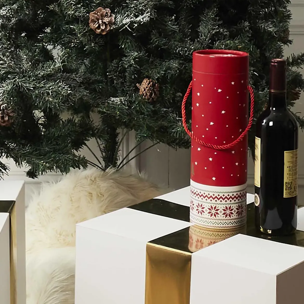 BOITE CADEAU BOUTEILLE NOEL 10X10X35CM