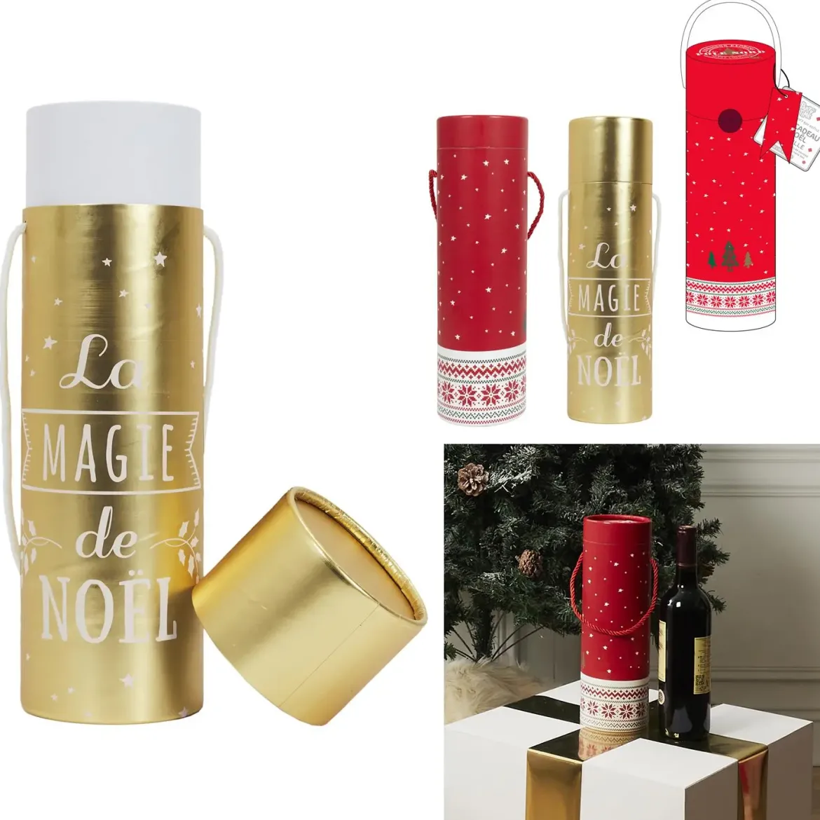 BOITE CADEAU BOUTEILLE NOEL 10X10X35CM