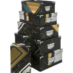 BOITE RECTANGLE GEOMETRIQUE NOIR D.48X33.5X16CM