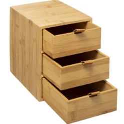 BOITE 3 TIROIRS BAMBOU CUIR