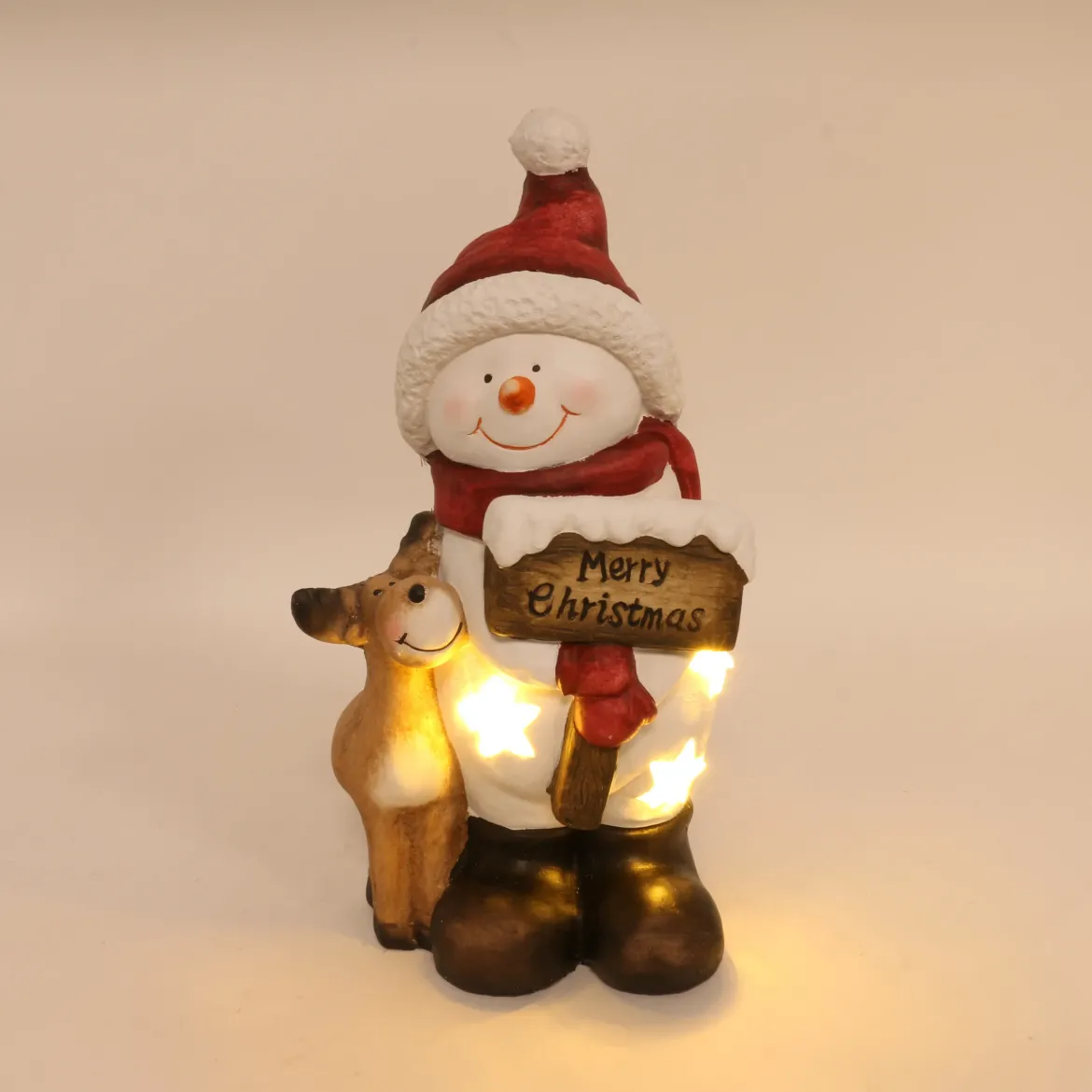 BONHOMME DE NEIGE ET RENNE LED H.41CM