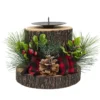 BOUGEOIR DECO HOUX ET FEUILLES TARTAN H.23CM