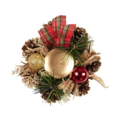 BOUGEOIR GARNI TARTAN ET DORE 15CM