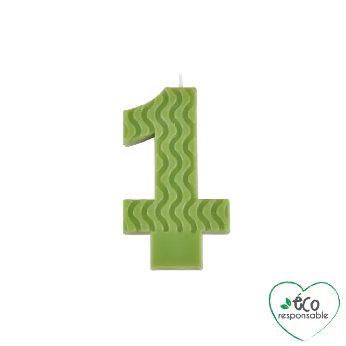 BOUGIE ANNIVERSAIRE CHIFFRE 1 CIRE D ABEILLE H.8CM VERT