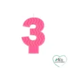 BOUGIE ANNIVERSAIRE CHIFFRE 3 CIRE D ABEILLE H.8CM ROSE