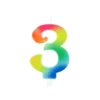 BOUGIE ANNIVERSAIRE CHIFFRE 3 AVEC SUPPORT H.9CM ARC EN CIEL
