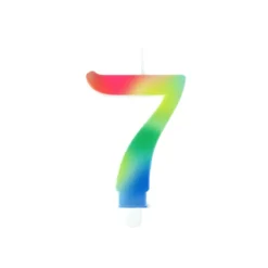 BOUGIE ANNIVERSAIRE CHIFFRE 7 AVEC SUPPORT H.9CM ARC EN CIEL