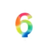 BOUGIE ANNIVERSAIRE CHIFFRE 6 AVEC SUPPORT H.9CM ARC EN CIEL