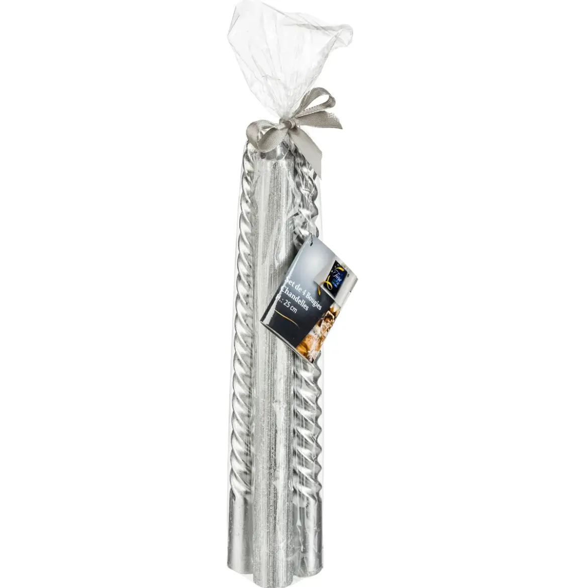 BOUGIE BATON X4 PIECES PAILLETTE TWIST ARGENT 48G