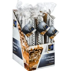 BOUGIE BATON X4 PIECES PAILLETTE TWIST ARGENT 48G