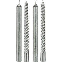 BOUGIE BATON X4 PIECES PAILLETTE TWIST ARGENT 48G