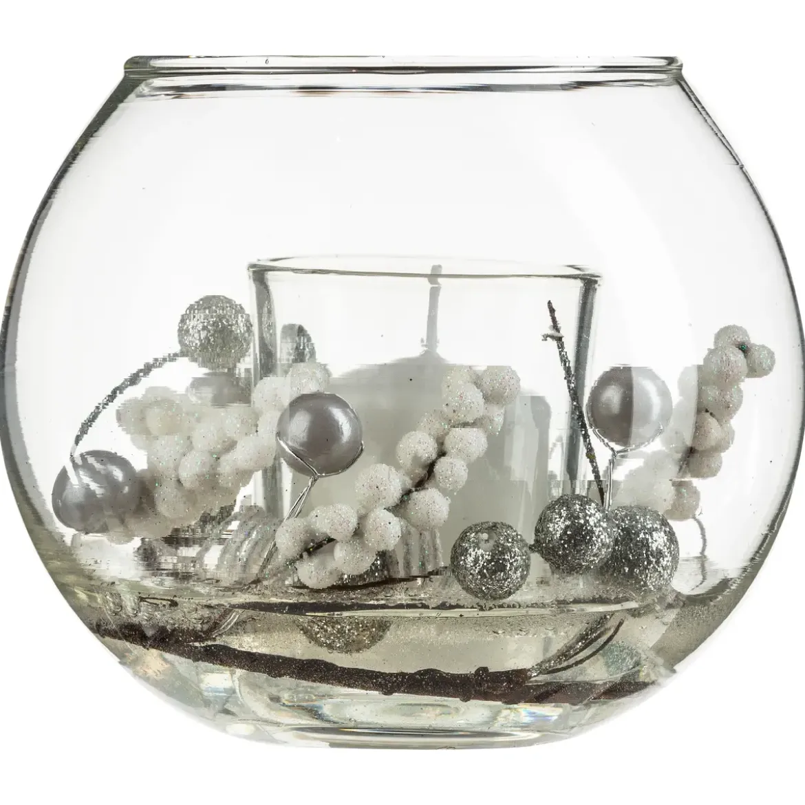 BOUGIE BOULE VERRE ET DECO 61G