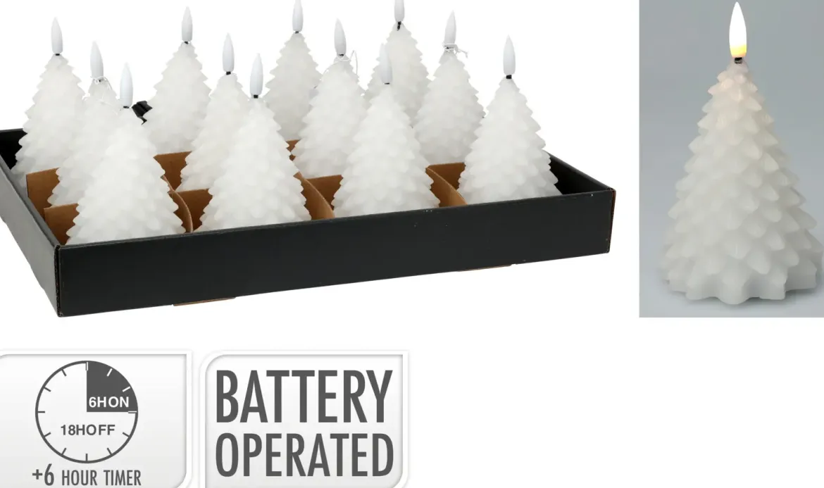 BOUGIE LED SAPIN D.11CM BLANC