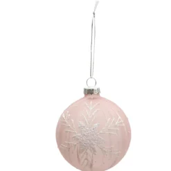 BOULE DE NOEL EN VERRE FLOCON ROSE 8CM