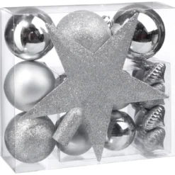 BOULE DE NOEL KIT 18 PIECES ARGENT