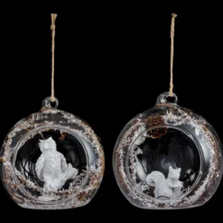 BOULE DE NOEL OUVERTE VERRE AVEC ECUREUIL 8CM