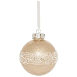 BOULE DE NOEL PLASTIQUE PAILLETTE OR PERLE 8CM