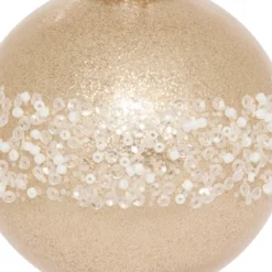 BOULE DE NOEL PLASTIQUE PAILLETTE OR PERLE 8CM