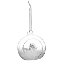 BOULE DE NOEL VERRE ANGE PLUME 8CM