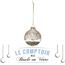 BOULE DE NOEL VERRE 6CM EMBOSSEE INTERIEUR STRASS BRONZE