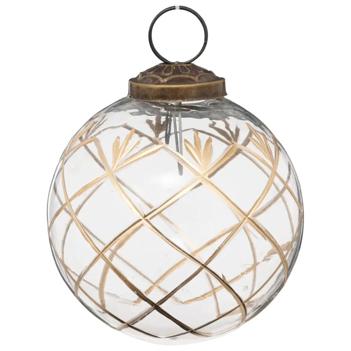 BOULE DE NOEL VERRE CROISILLON OR 8CM