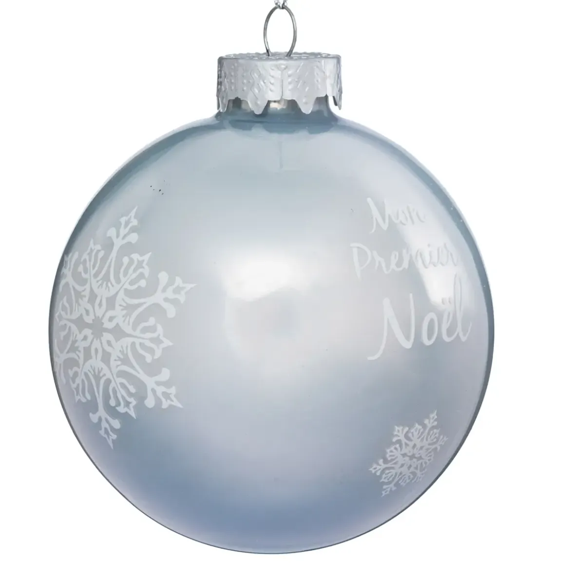 BOULE DE NOEL VERRE ENFANT BLEUE 80MM