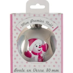BOULE DE NOEL VERRE ENFANT BLEUE 80MM