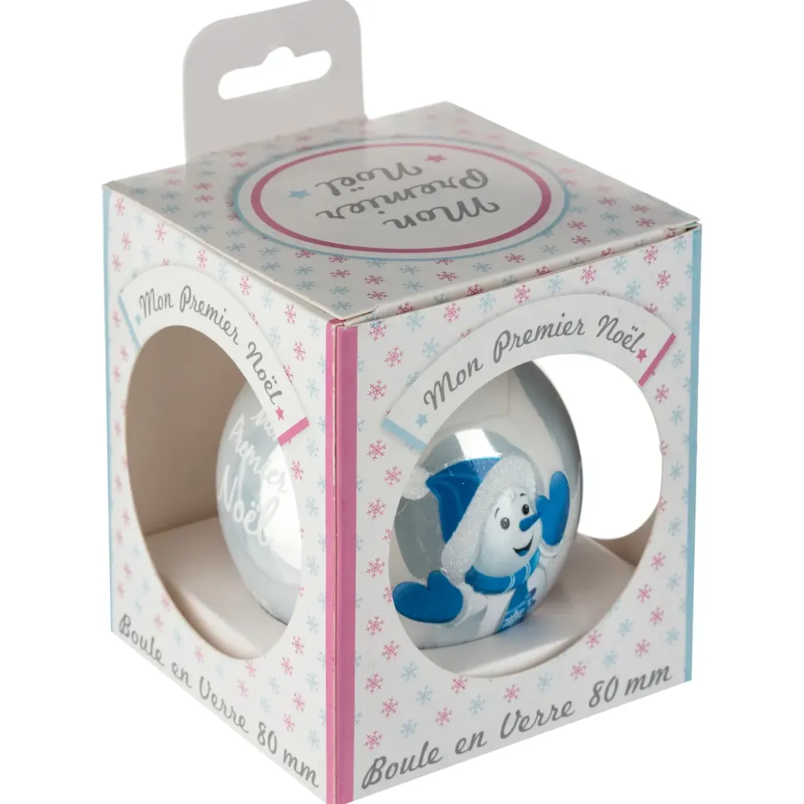 BOULE DE NOEL VERRE ENFANT BLEUE 80MM