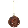 BOULE DE NOEL VERRE FEUILLES MARRON 8CM