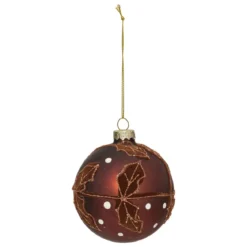 BOULE DE NOEL VERRE FEUILLES MARRON 8CM
