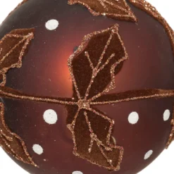 BOULE DE NOEL VERRE FEUILLES MARRON 8CM