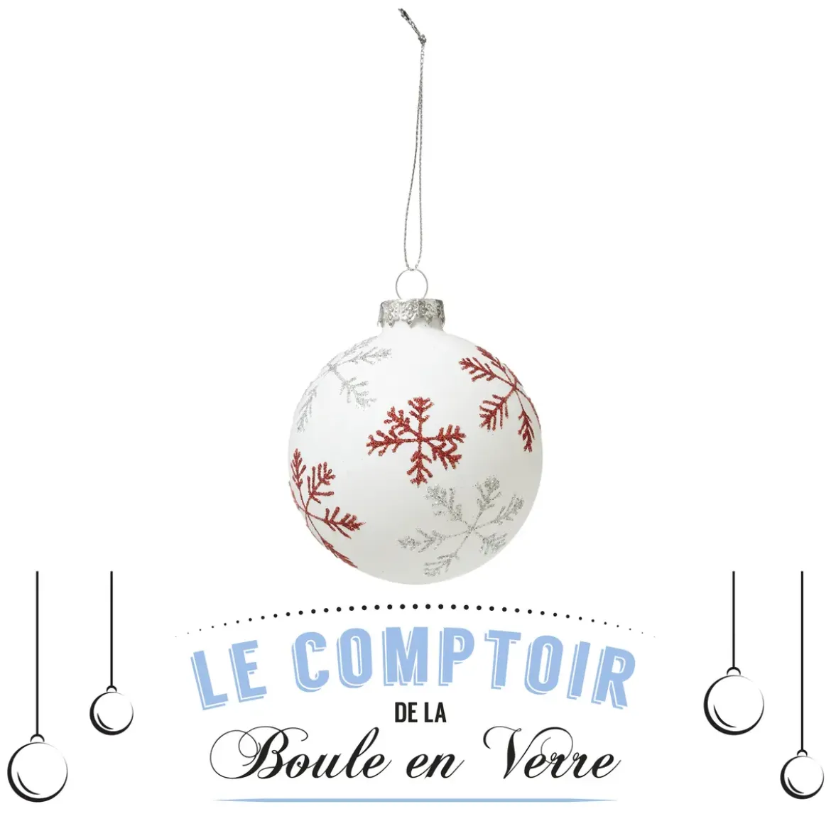 BOULE DE NOEL VERRE FLOCON ROUGE OR 8CM