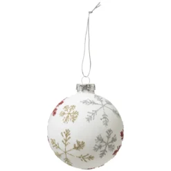 BOULE DE NOEL VERRE FLOCON ROUGE OR 8CM