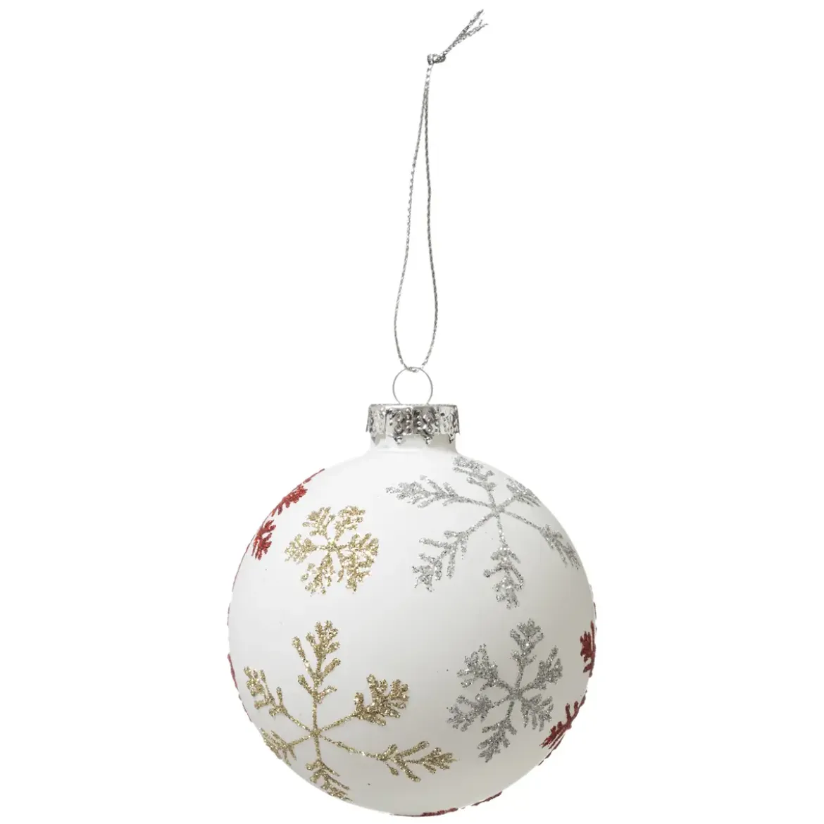BOULE DE NOEL VERRE FLOCON ROUGE OR 8CM