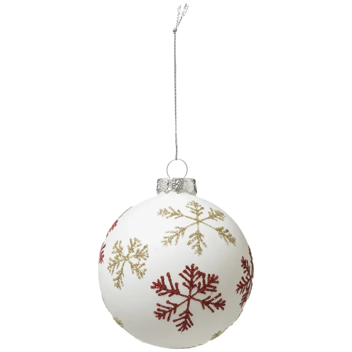 BOULE DE NOEL VERRE FLOCON ROUGE OR 8CM