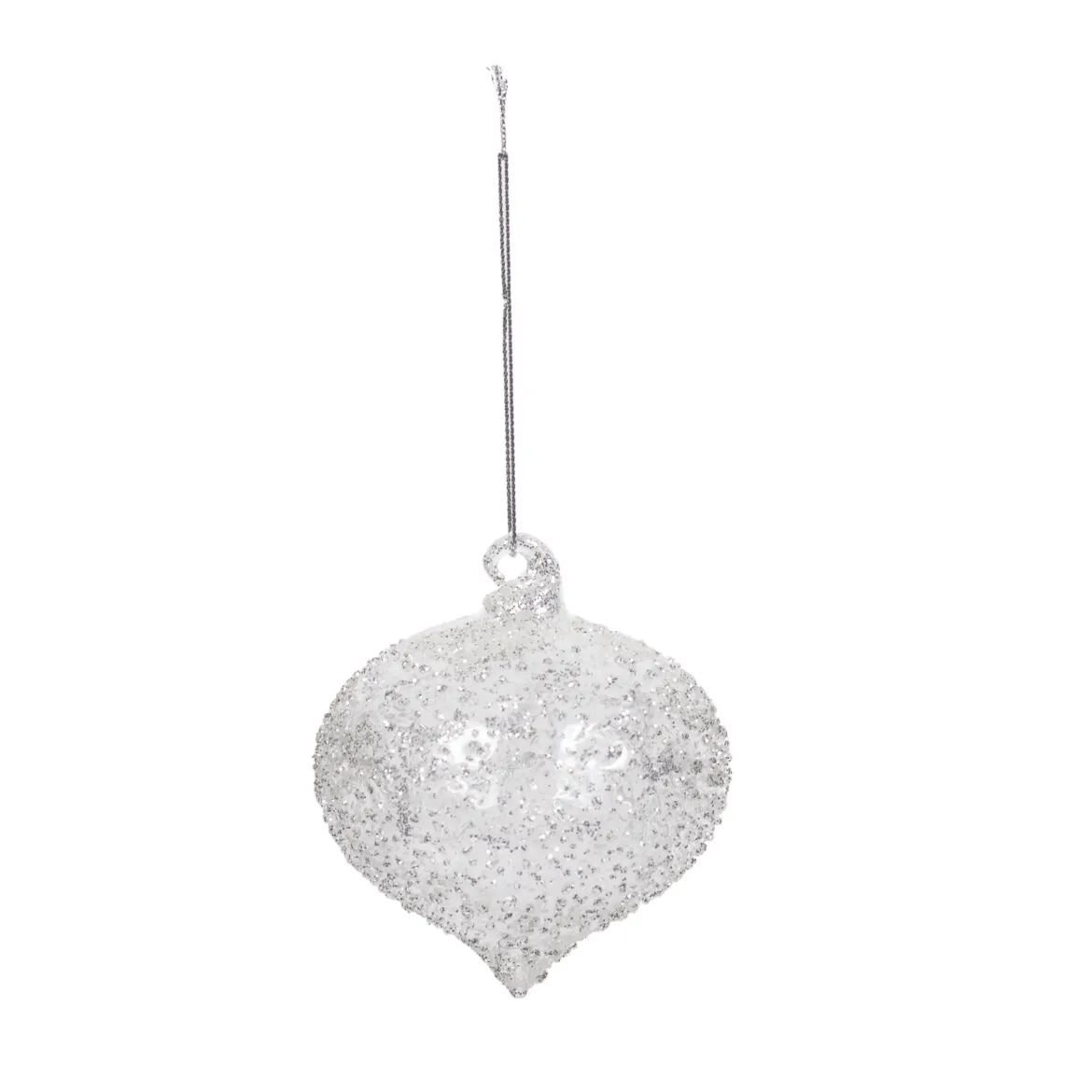 BOULE DE NOEL VERRE FORME OIGNON PAILLETE SILVER